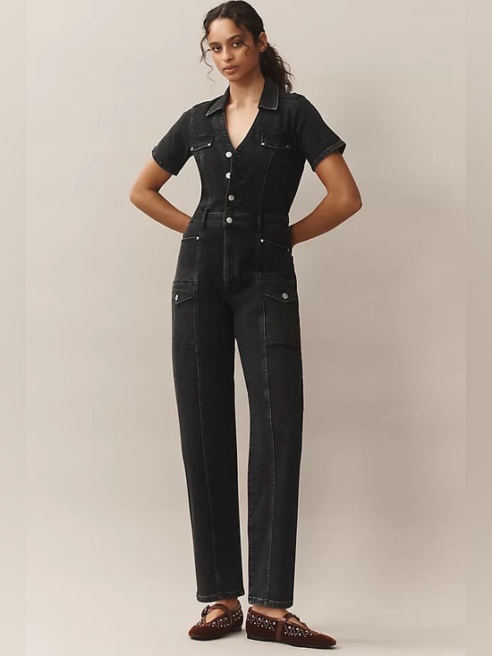 PAIGE Pants - Paige Alexis Barrel Cargo Denim Jumpsuit- Black sz 6